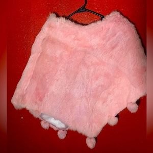 Sleeveless Faux Fur Shawl with balls; girls cute top with satin inside